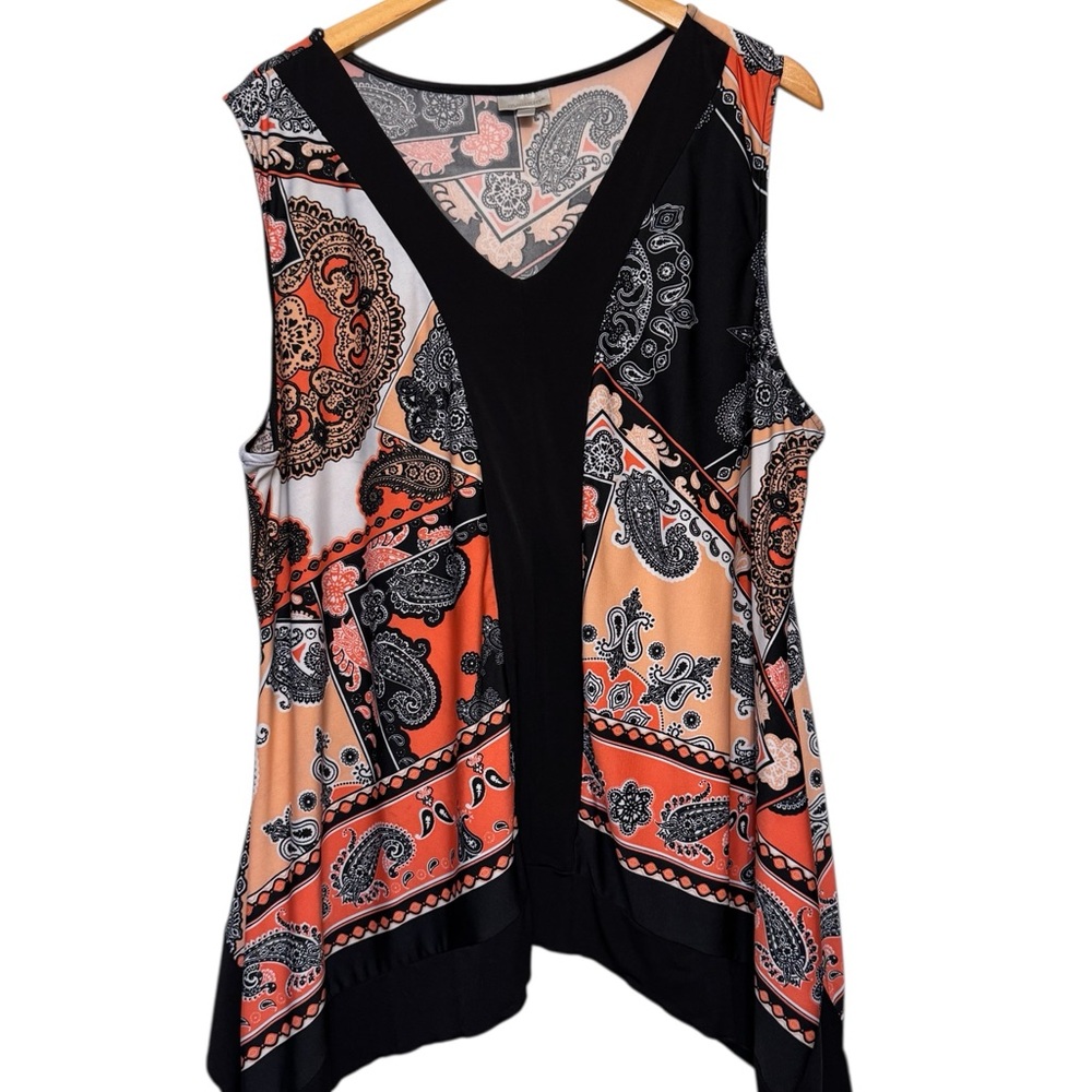 Avenue Asymmetrical Black and Orange Tank Top